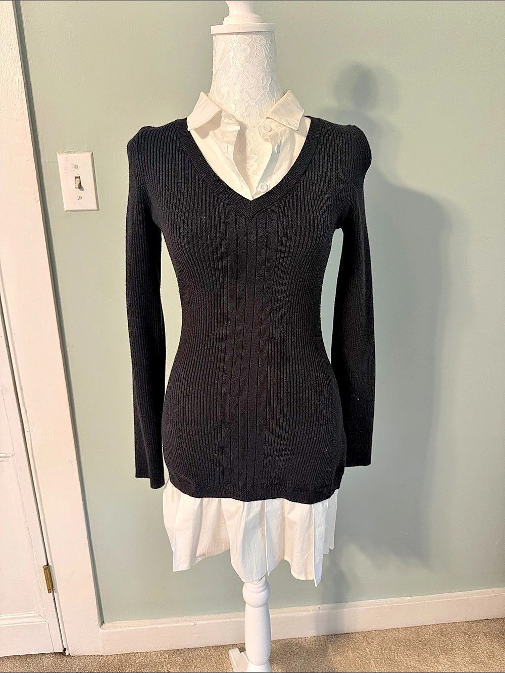 Edikted Black and White Two In One Collared Sweater Dress Like New